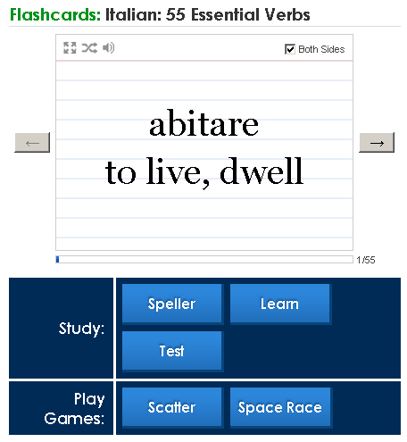 Quizlet - učenje osnovnih reči italijanskog uz flashcards